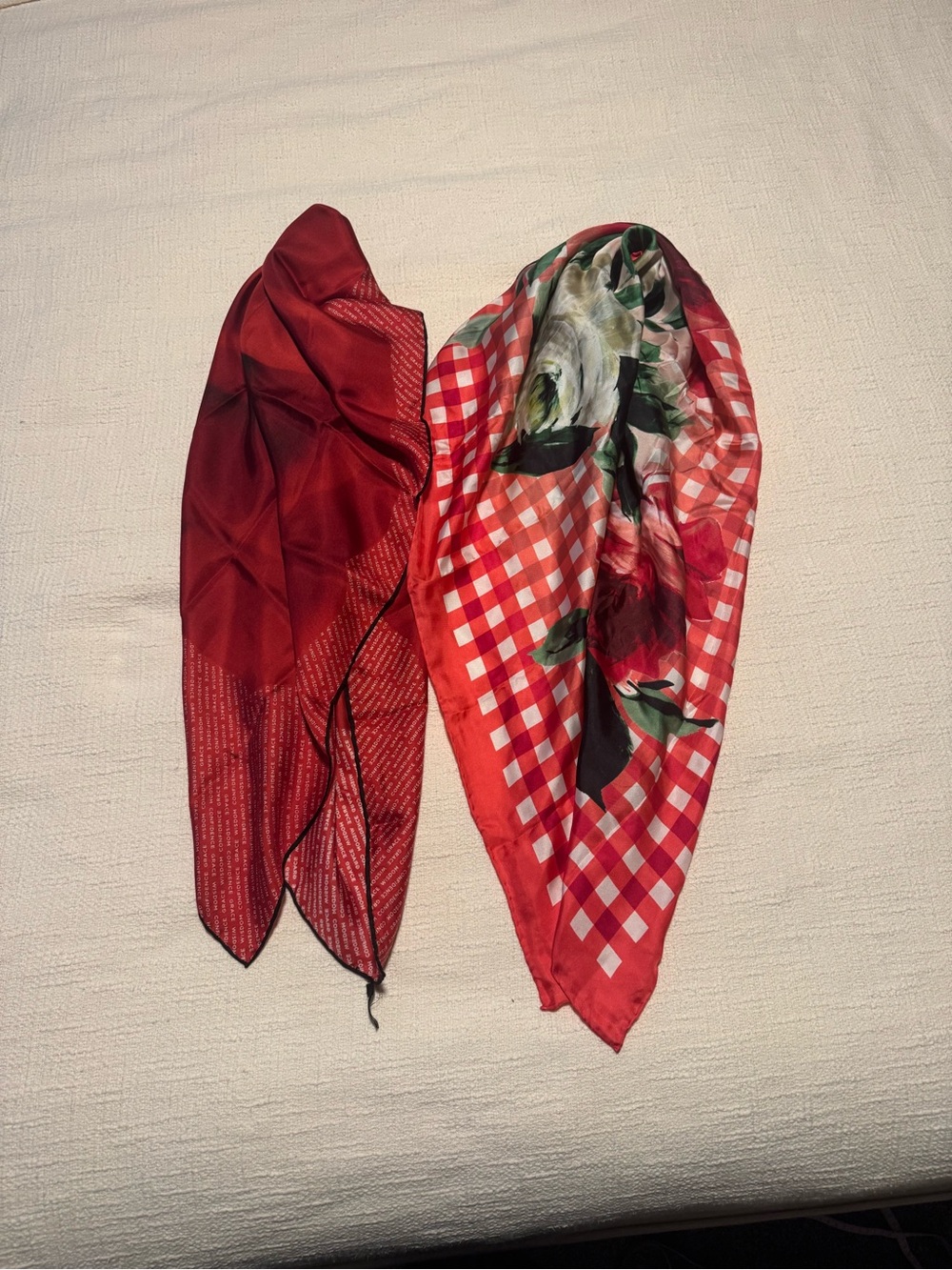 Talbots Red Floral & Gingham Silk Scarf Duo